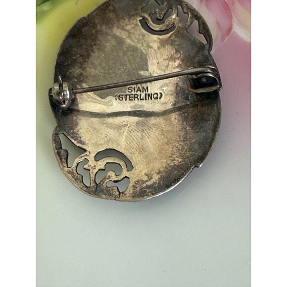 Vintage 40's Siam Sterling Silver Brooch Nielloware Goddess Dancer - Picture 8 of 8